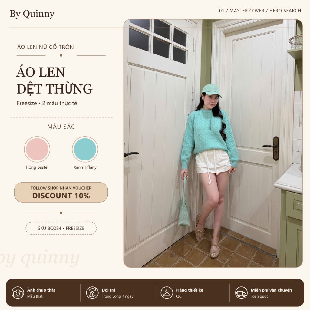 By Quinny x Hàng QC CC L1 | Áo len nữ cổ tròn dệt cable Freesize 2 màu THÊU NGỰA |  BQ084