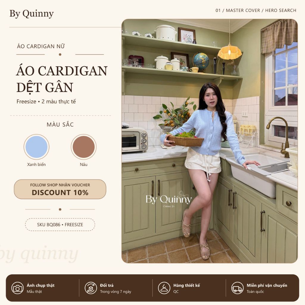 By Quinny x Hàng QC CC L1 | ÁO LEN CARDIGAN NỮ CÀI CÚC DỆT GÂN BQ086