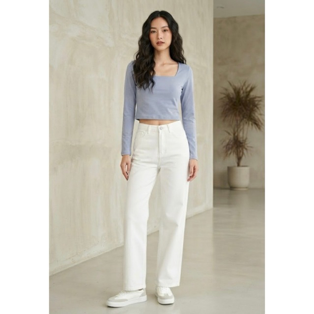 Áo thun cổ vuông dài tay của Mỹ - 2 Hand (Size S).American long-sleeved square neck T-shirt - 2 Hand