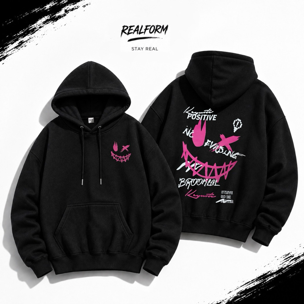 Áo Hoodie Áo Khoác Hoodie Zip Unisex Form Rộng Chất Nỉ Dày Size S- 4XL Mặt Cười Hồng
