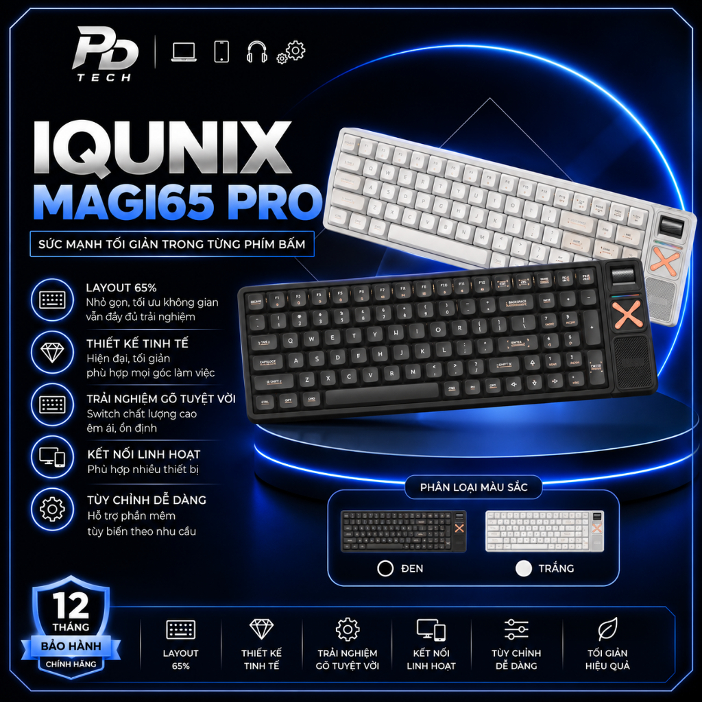 Bàn Phím Cơ IQUNIX Magi65 Pro Low Profile 65% Chính Hãng – Wireless Bluetooth/2.4G, USB-C, Hot-Swap,