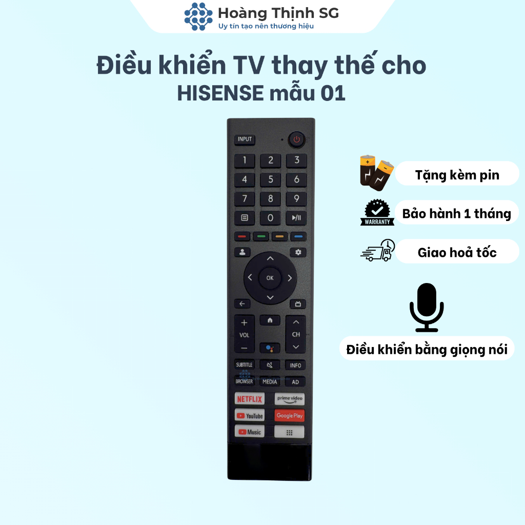 Remote Điều khiển tivi Hisense mẫu 01 LED/LCD/Smart TV, remote Hisense - Tặng kèm Pin