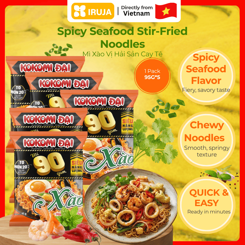[IRUJA VIETNAM] MÌ XÀO ĐẠI 90 VỊ HẢI SẢN CAY TÊ KOKOMI 95G (COMBO X5)