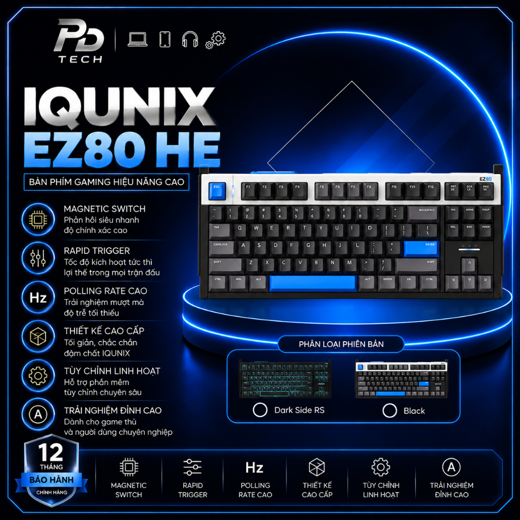 Bàn Phím Gaming IQUNIX EZ80 Hall Effect TKL 80% Chính Hãng – Rapid Trigger 0.005mm, Polling Rate 800