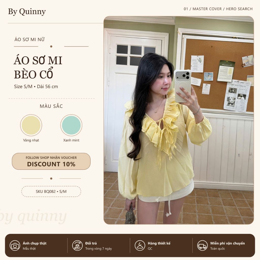 Áo Sơ Mi Nữ Bèo Cổ By Quinny - Đũi Nhăn | By Quinny x Hàng QC CC L1| BQ082