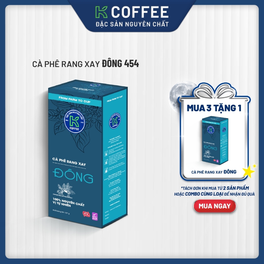 Cà phê rang xay nguyên chất K COFFEE K Đông 454g, pha phin, gu đắng đậm chua dịu
