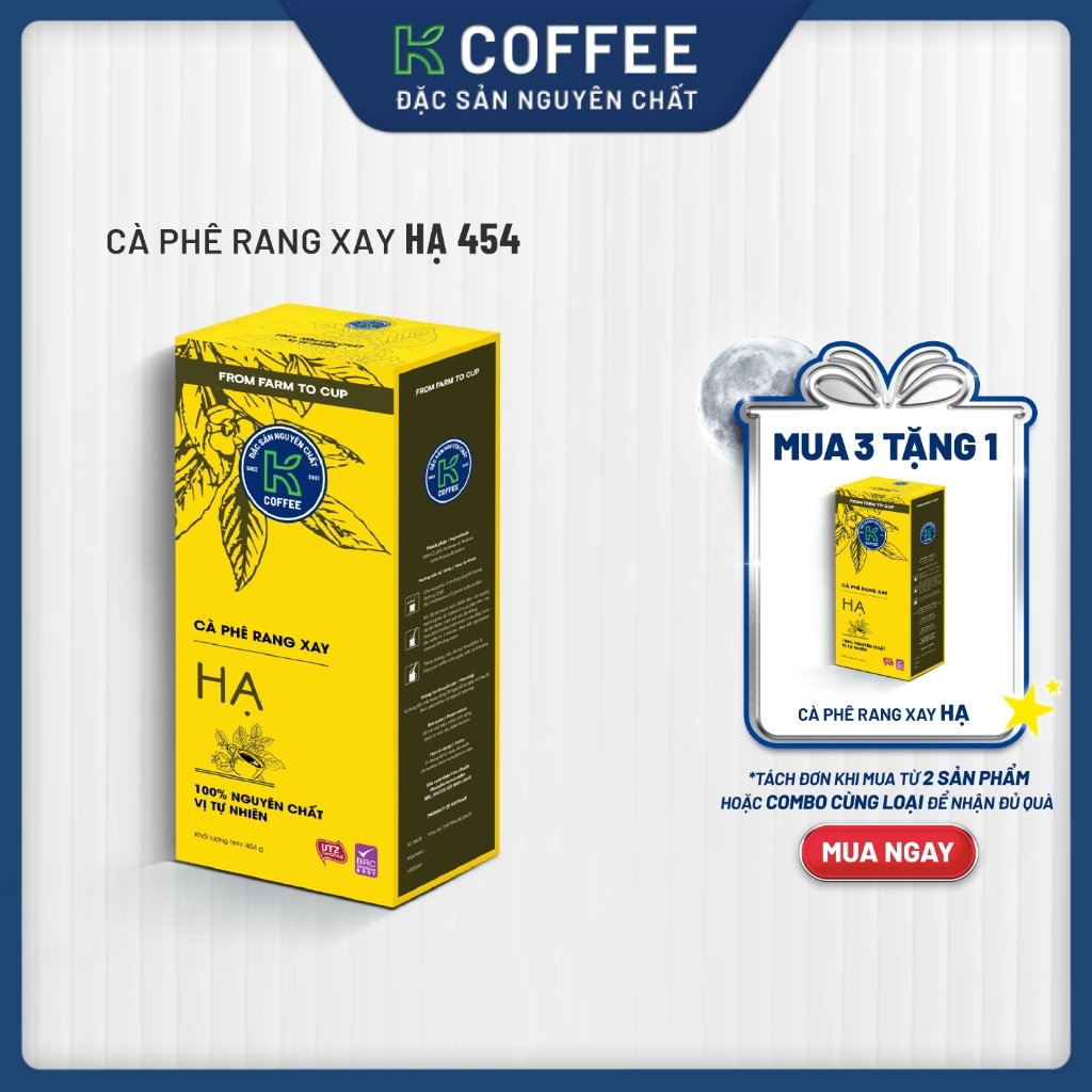 Cà phê rang xay nguyên chất K COFFEE K Hạ 454g, pha phin, pha đen đá và sữa đá