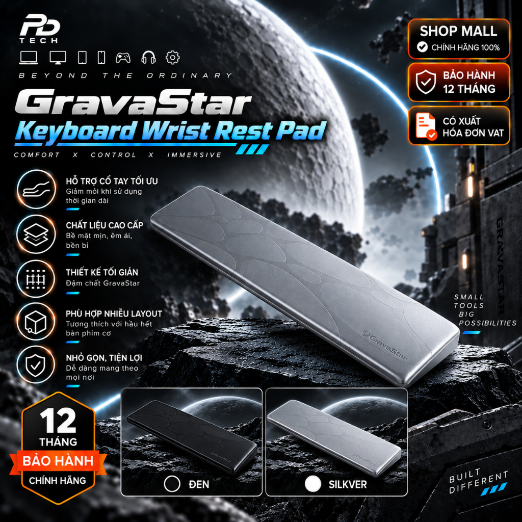 Kê tay bàn phím 60% GravaStar Keyboard Wrist Rest Pad - Layout 60%, Thiết kế công thái học