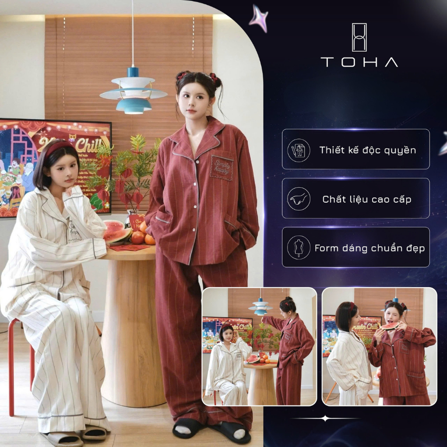 [BST GIÁNG SINH] TOHA Homewear Set Pijama Unisex Form Rộng Mặc Nhà Dễ Thương - Simply Happy