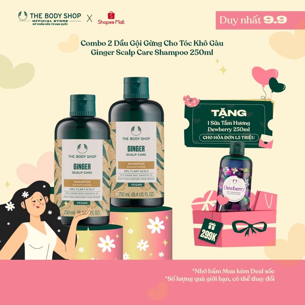 Combo 2 Dầu Gội Gừng Cho Tóc Khô Gàu Ginger Scalp Care Shampoo 250ml The Body Shop