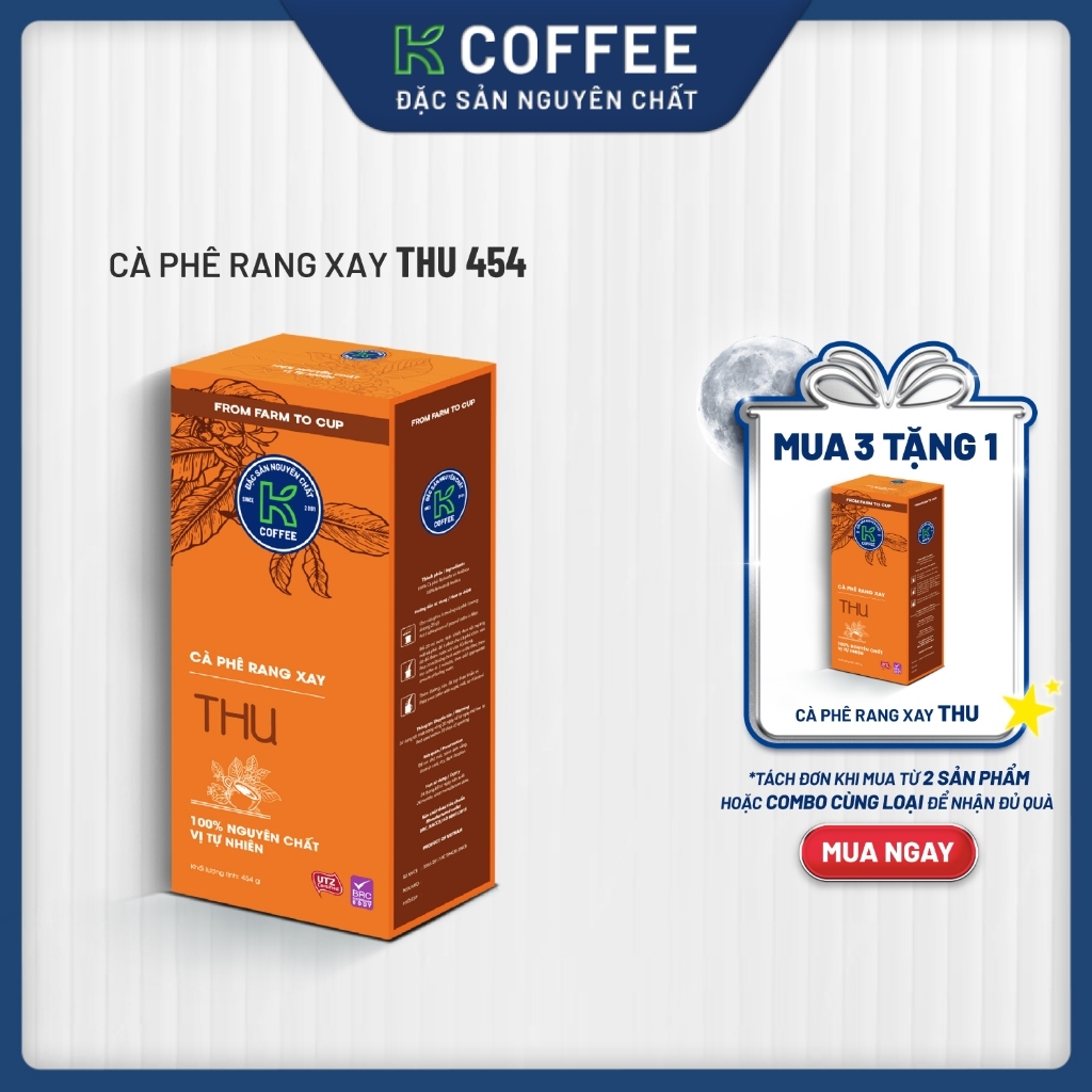 Cà phê rang xay nguyên chất K COFFEE K Thu 454g, bột pha phin, Arabica & Robusta