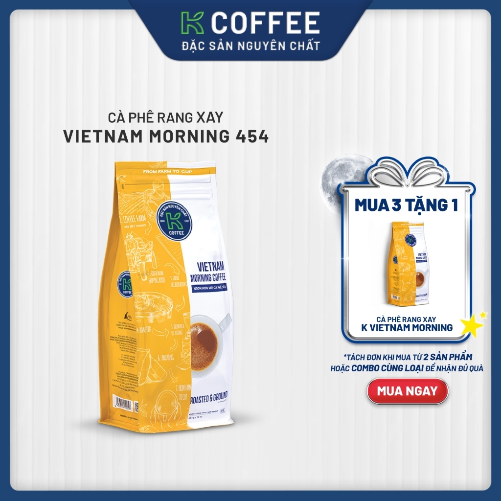 Cà phê rang xay nguyên chất K COFFEE K VN Morning 454g, bột pha phin, pha cà phê sữa