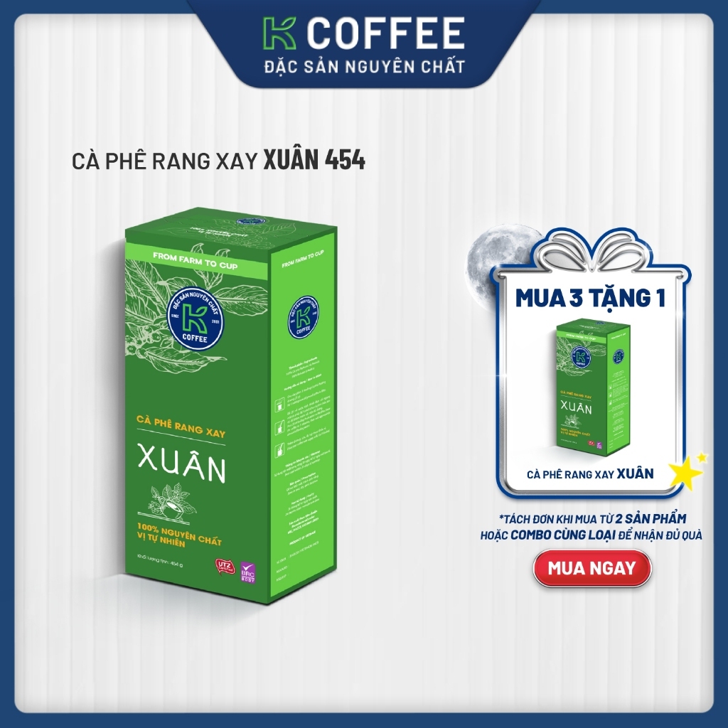 à phê rang xay nguyên chất K COFFEE K Xuân 454g, bột pha phin, vị tự nhiên
