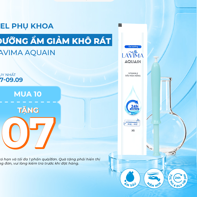 Gel Dưỡng Ẩm Phụ Khoa Lavima Aquain (Đũa Thần Inner), Ẩm Sâu Giảm Khô Rát, Mềm Mịn Cả Ngày, Bút 3g