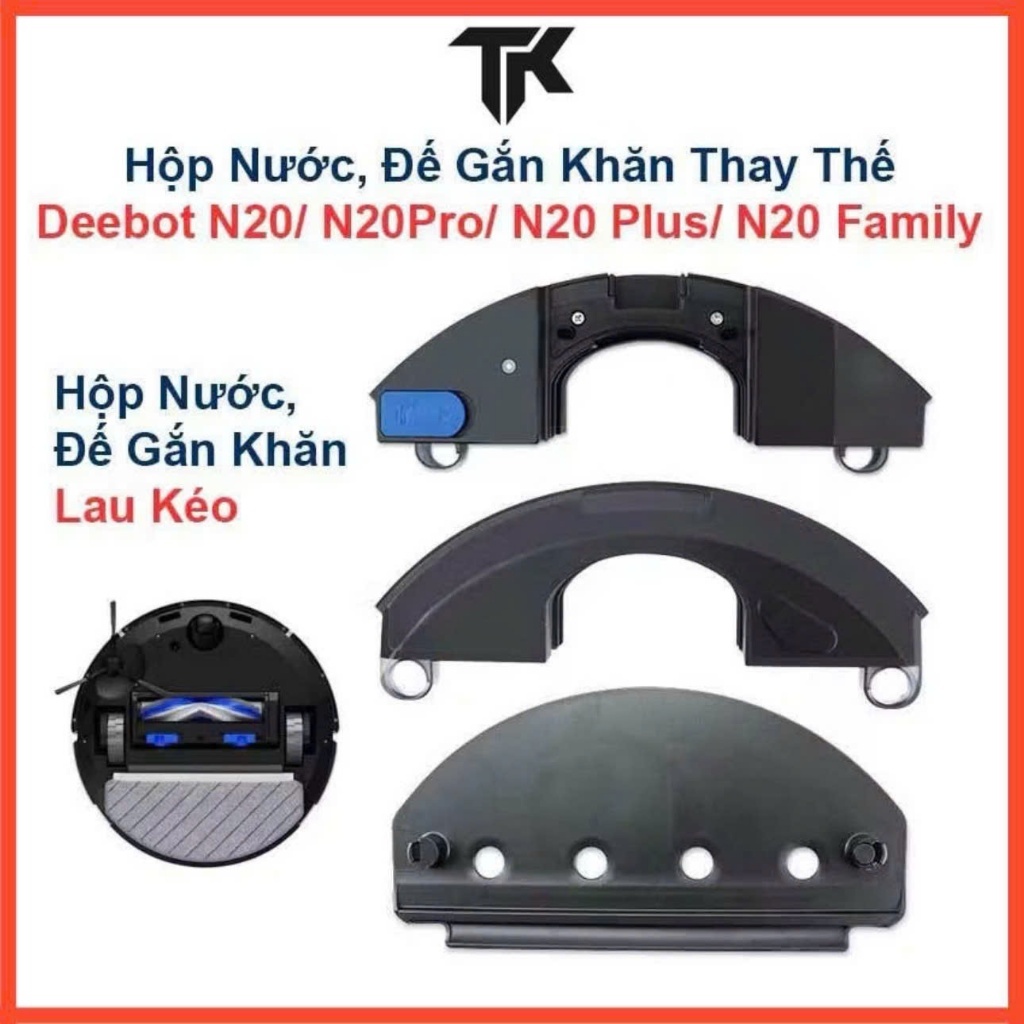 Phụ kiện Đế Gắn Khăn Lau Kéo, Hộp Nước thay thế Robot Deebot N20, N20 Family, N20 Plus, N20 Pro, N20