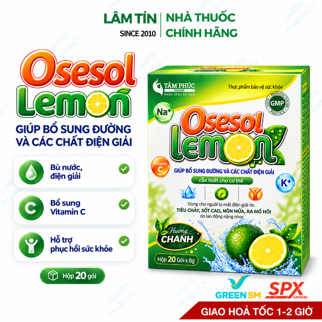 ✔(Chính Hãng) Oresol Lemon vị chanh leo dễ uống bổ sung điện giải bù nước khi ốm sốt Hộp 20 GÓI