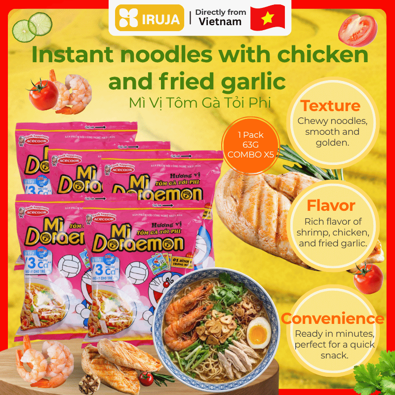 [IRUJA VIETNAM] MÌ TÔM GÀ TỎI DOREAMON 63G (COMBO X5)