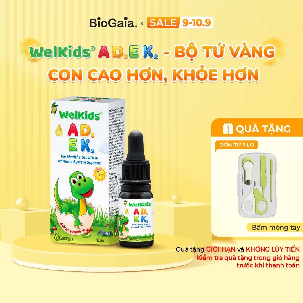 Vitamin WelKids ADEK bổ sung D3K2 kết hợp Vitamin A, E giúp bé phát triển chiều cao, nâng cao đề khá