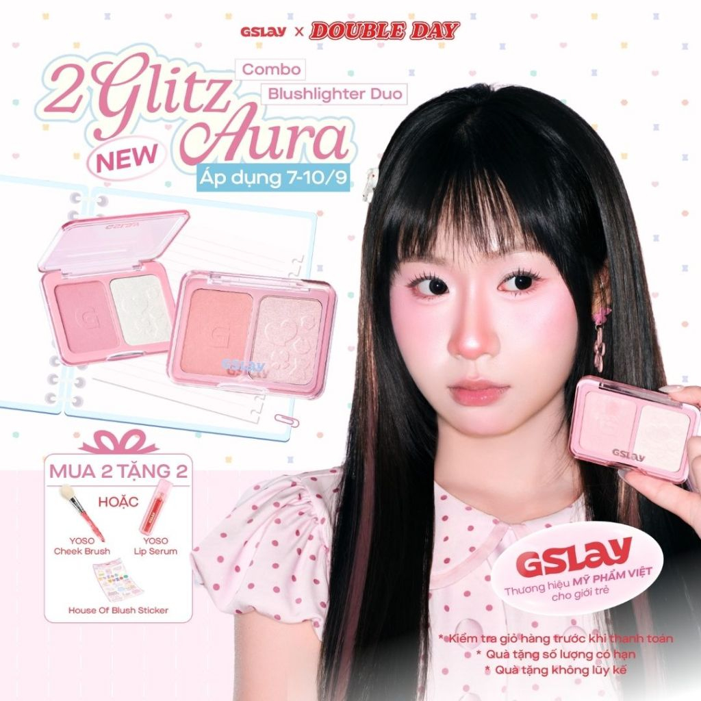 Combo 02 Bảng má hồng 2 ô đa năng GSLAY Glitz Aura Blushlighter Duo phấn má nướng mịn, highlight căn