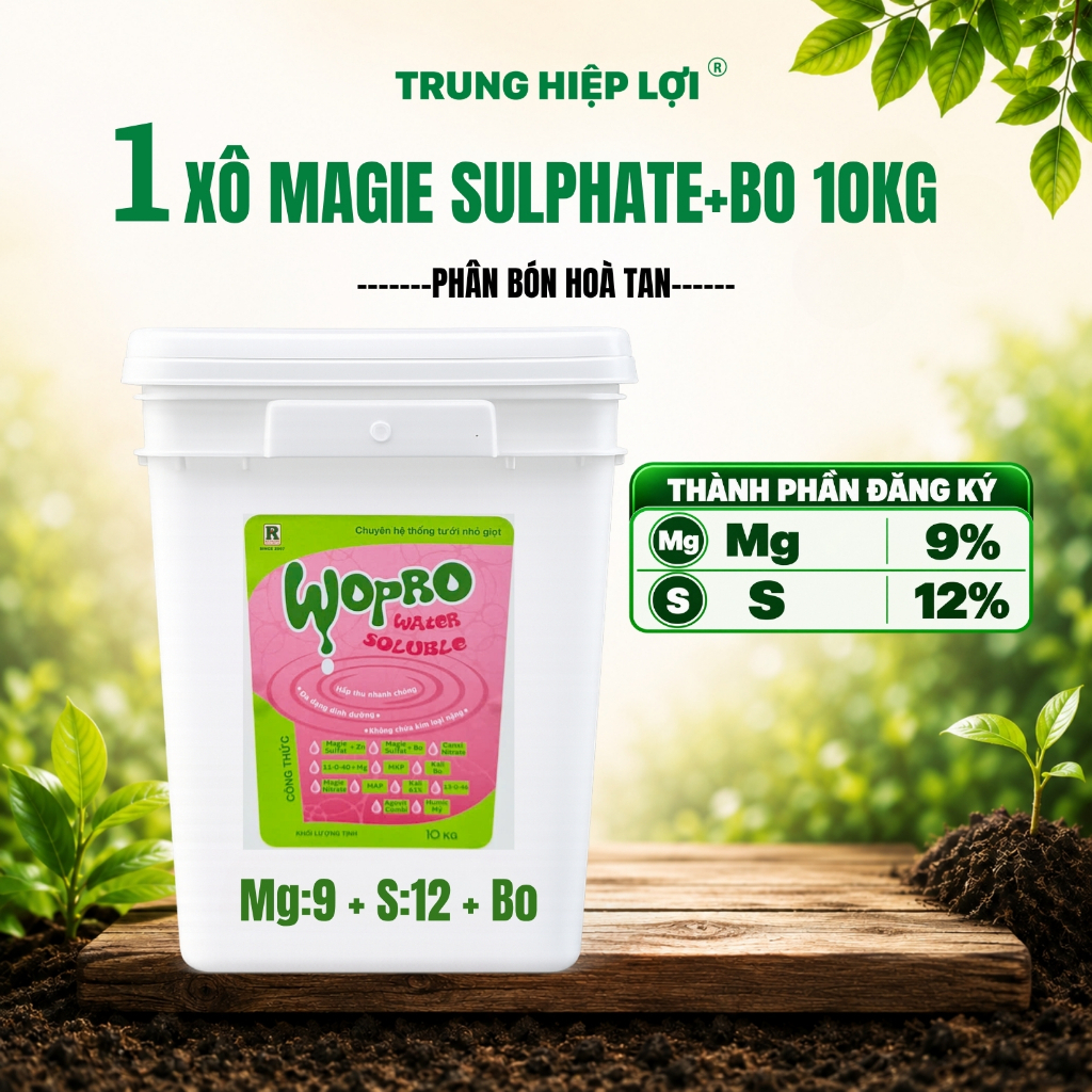 Phân bón Magie Sulfate MgSO4 bổ sung Bo xô 10KG Trung Hiệp Lợi