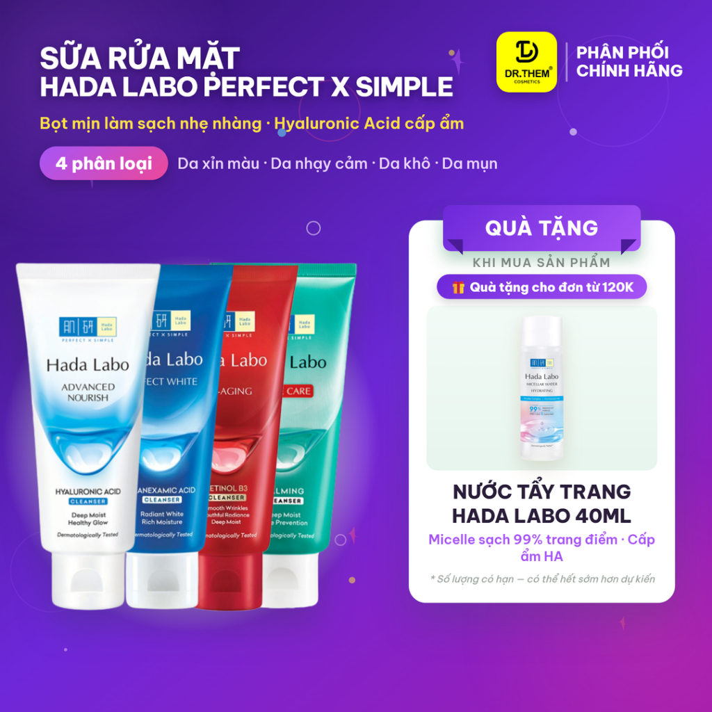 Sữa Rửa Mặt Hada Labo Premium / Advanced Nourish / Perfect White / Acne Care / Pro Anti Aging Cleanser 80g - Dr Thêm
