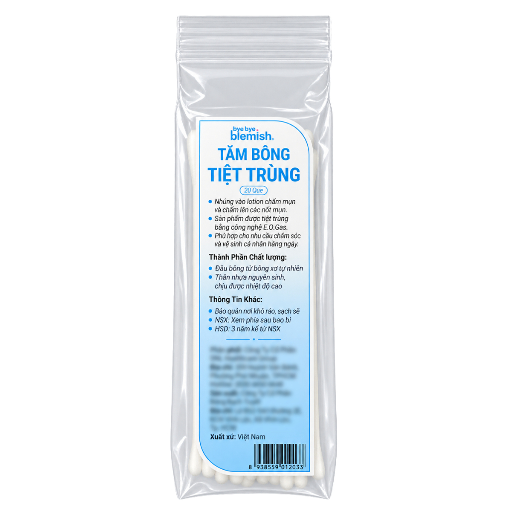 [QUÀ TẶNG KHÔNG BÁN] Tăm bông tiệt trùng Bye Bye Blemish dùng để chấm mụn rửa vết thương (20 que/gói