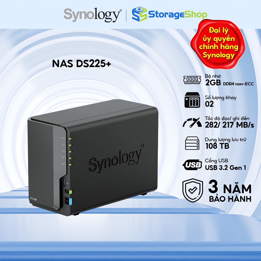 Thiết bị lưu trữ Synology DiskStation DS225+ 2bay chính hãng bảo hành 3 năm