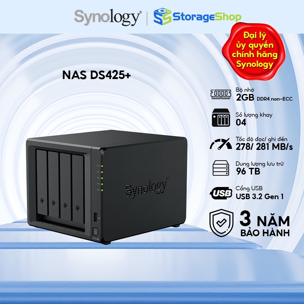 Thiết bị lưu trữ NAS Synology DiskStation DS425+ 4 bay (chưa có ổ cứng) chính hãng bảo hành 3 năm