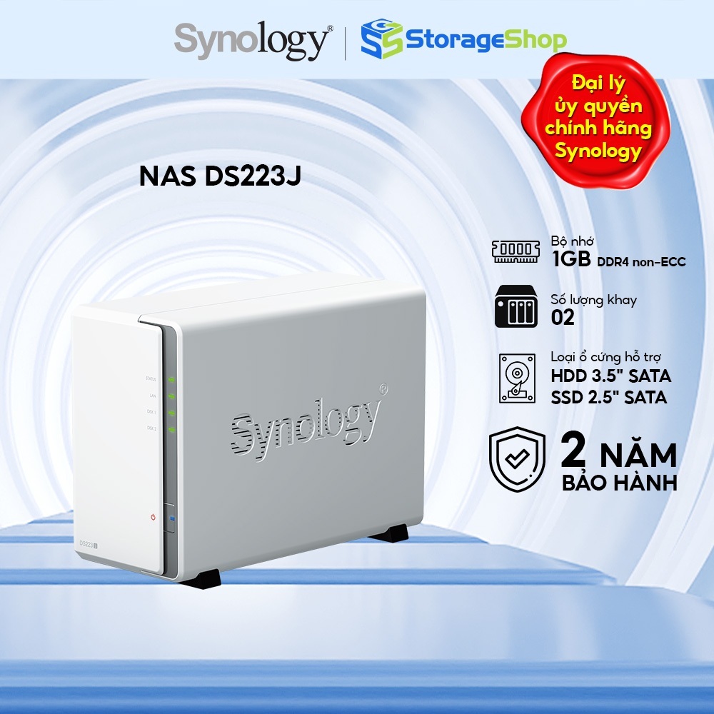Thiết Bị Lưu Trữ Synology DiskStation DS223j 2-bay, Memory 1 GB DDR4, Bảo hành 2 năm - Hàng Chính Hã