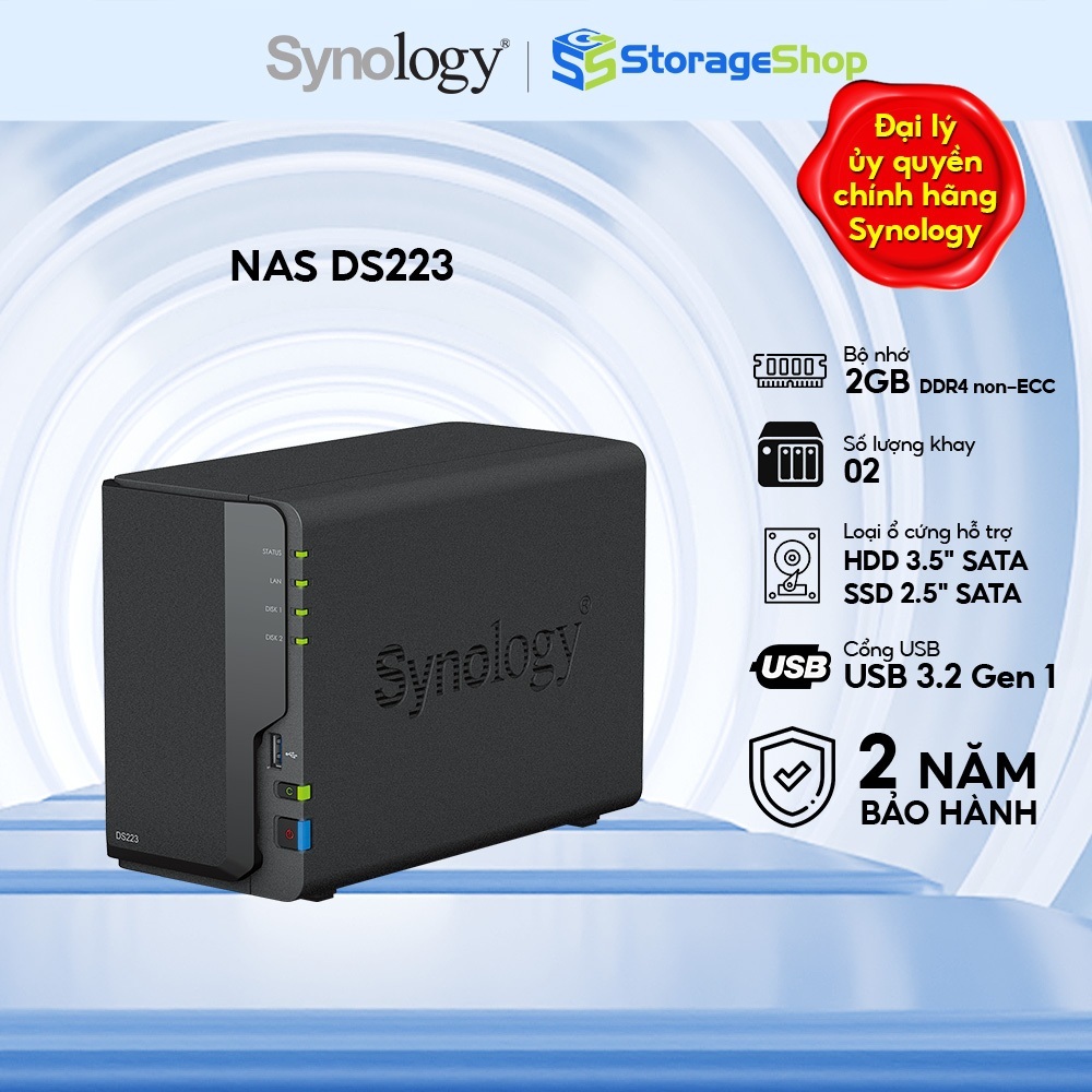 Thiết bị lưu trữ Synology DS223 (chưa có ổ cứng) - Hàng chính hãng BH 2 NĂM