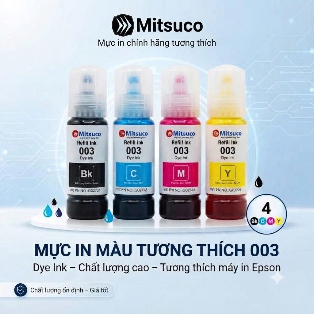 Mực In Mitsuco 003 Cho Máy Epson L1110 L3110 L3150 L3210 L3250 L5190 L1210 L3550 - Mực In Màu Sắc Né
