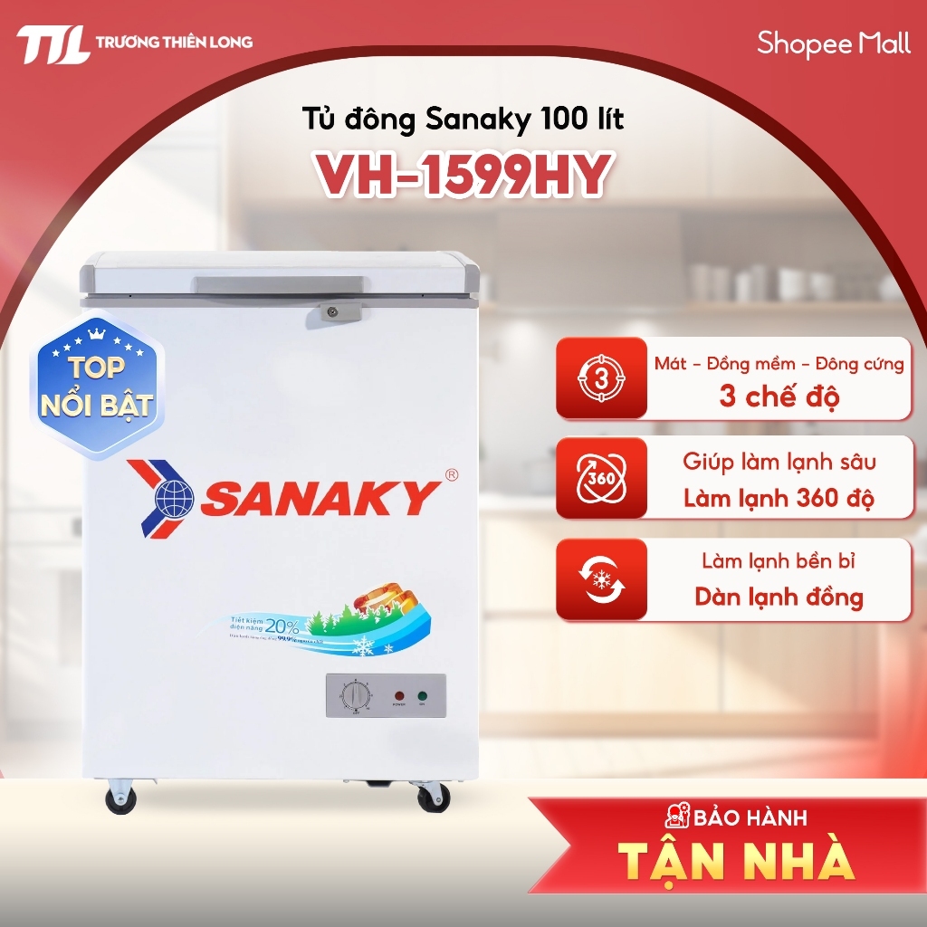 VH-1599HY - Tủ Đông SANAKY 100 Lít VH-1599HY - 1 Cửa 1 Ngăn đông - 3 Chế độ [TOÀN QUỐC]