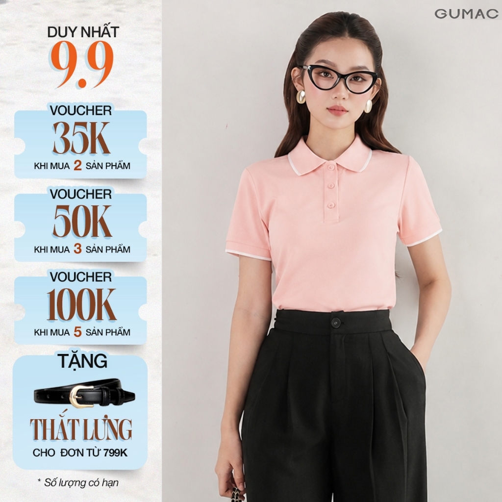 [NHẬP MÃ AFFAZV9 GIẢM 39K] Áo Polo Nữ GUMAC Cotton TICI Áo Thun Có Cổ Tay Ngắn Thanh Lịch Công Sở Th