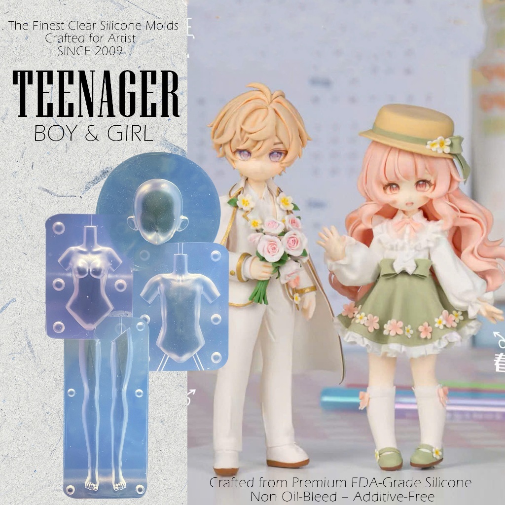 TEENAGER  BOY & GIRL Khuôn silicon trong dẻo nặn tượng đất sét fondant hình búp bê trẻ em bé gái nữ 