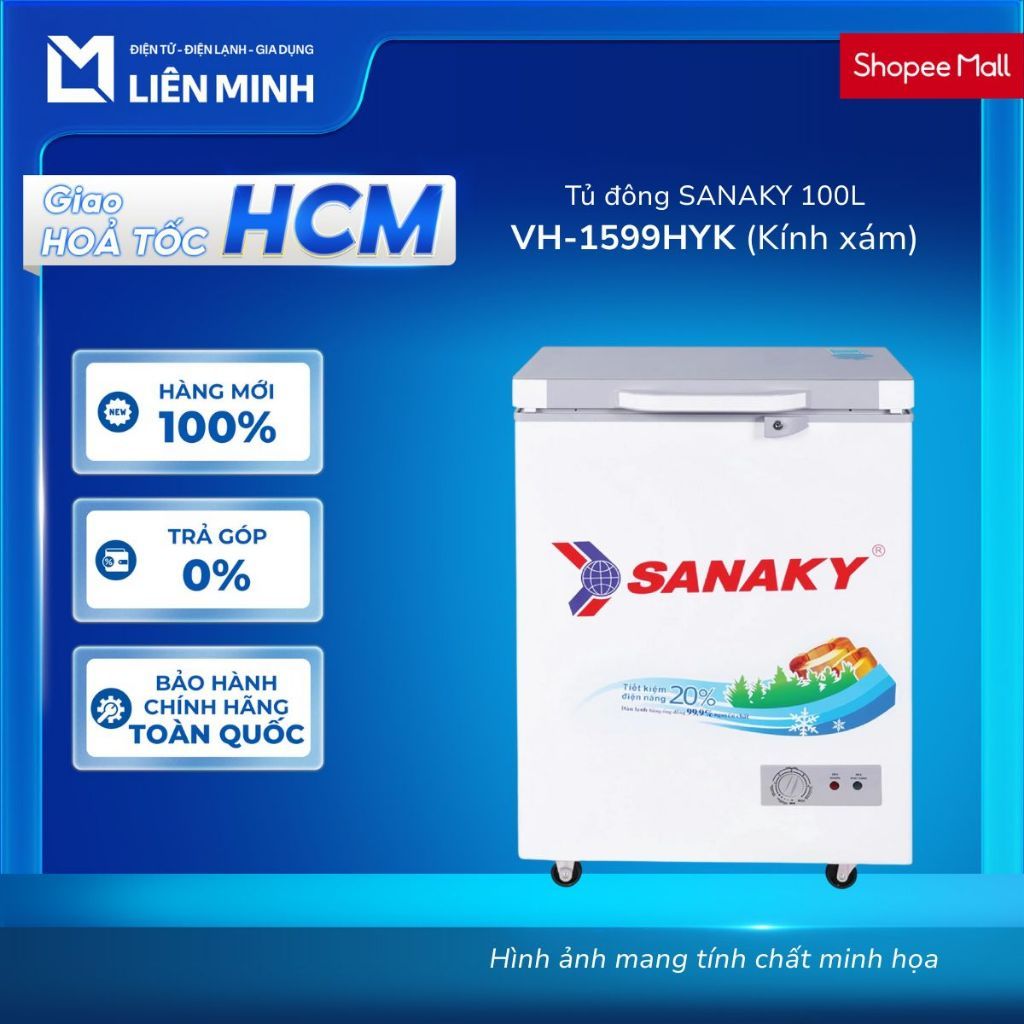 VH-1599HYK (Kính xám) | VH-1599HY - Tủ Đông Mini 1 Cửa Sanaky 100 Lít [SHIP 0Đ HCM]