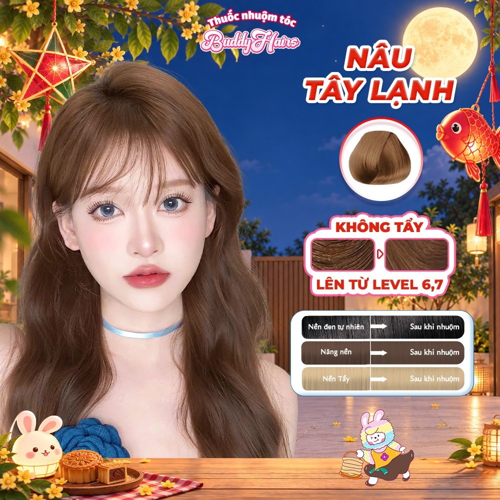 Thuốc nhuộm tóc Nâu Tây Lạnh không cần dùng Thuốc tẩy tóc BuddyHairs, Buddy.hairs, Buddyhair