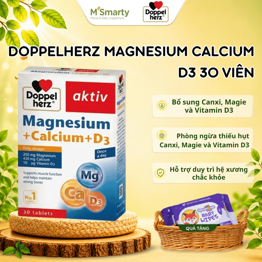 Doppelherz Magnesium + Calcium + D3 Hộp 30 Viên – Bổ Sung Canxi, Magie, Vitamin D3 – Hỗ Trợ Xương Ch