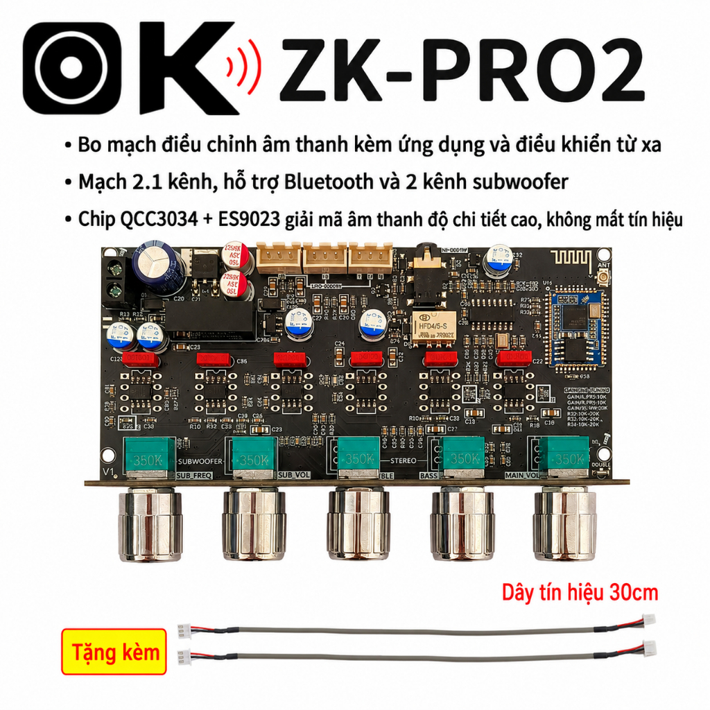 ZK-PRO2 Mạch Tiền Khuếch Đại Âm Thanh Bluetooth 5.0 QCC3034 APTX ES9023, Bass Mạnh, Dùng Cho Amply G