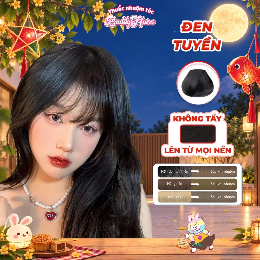 Thuốc nhuộm tóc màu ĐEN TUYỀN, ĐEN TỰ NHIÊN, thuốc nhuộm tóc không cần tẩy, kem nhuộm tóc tại nhà Buddyhairs tặng kèm dụ