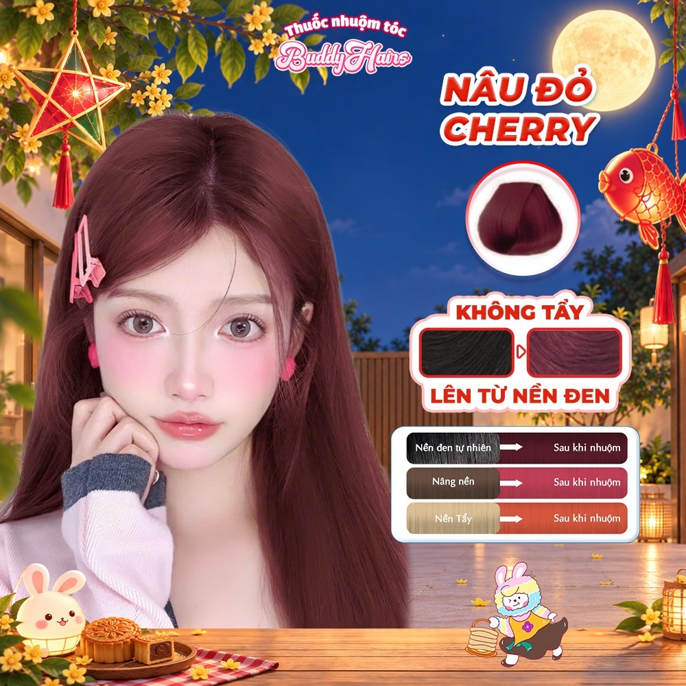 Thuốc nhuộm tóc màu NÂU ĐỎ CHERRY, STRAWBERRY thuốc nhuộm tóc không cần tẩy, kem nhuộm tóc tại nhà B