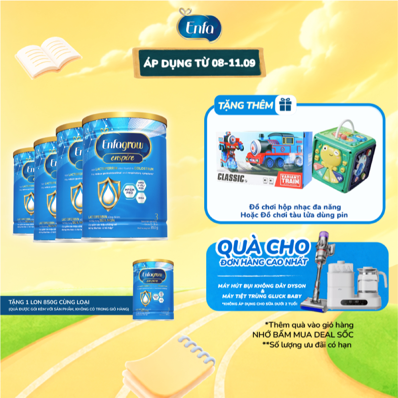 [Tặng 1 lon 850g] Bộ 4 lon sữa bột Enfagrow Enspire 3 850g hỗ trợ đề kháng với Lactoferrin dành cho 