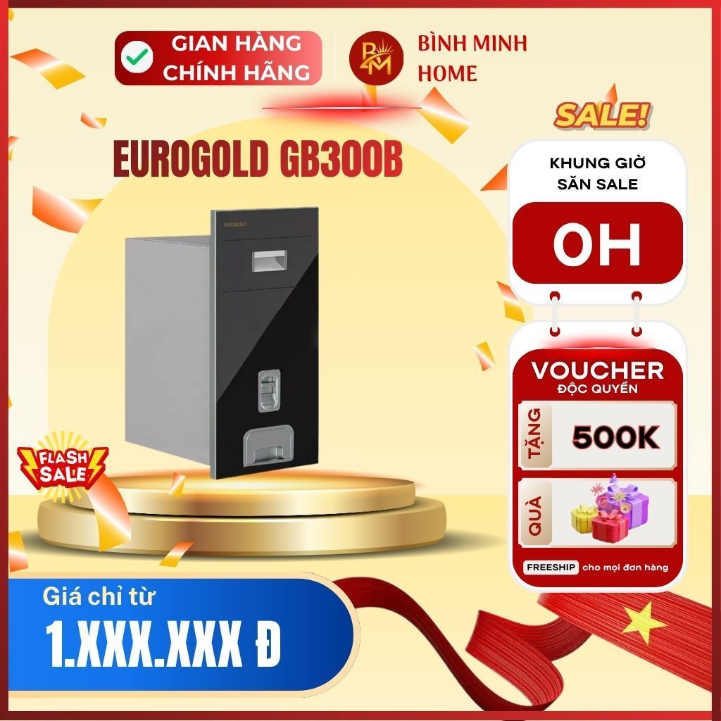 Thùng gạo mặt gương nút nhấn Eurogold GB300B cao cấp lắp âm tủ bếp dưới thông minh