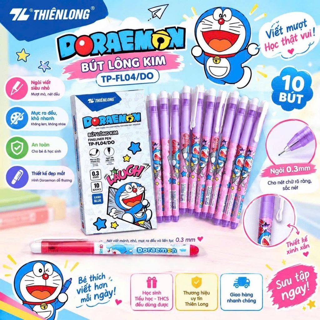 Combo Bút lông kim Thiên Long, ngòi 0.3mm, hình ngẫu nhiên, luyện viết chữ đẹp…