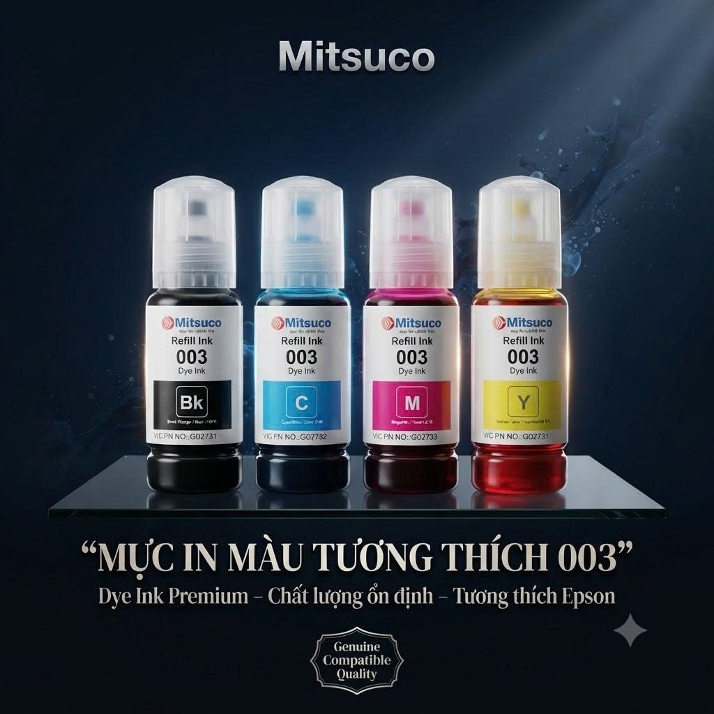 Mực Máy In Epson L3110 L3150 L3210 L3250 L5190 - Mã Mực Mitsuco 003 Cao Cấp Không Nghẹt Đầu Phun [SẴ