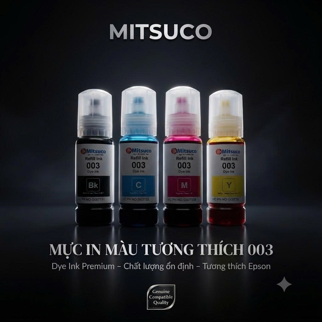 Mực Mitsuco 003BK C M Y Cho Máy Epson L1110 L1210 L3110 L3150 L3210 L3250 L5190 L1216 - Mực Nạp Màu 