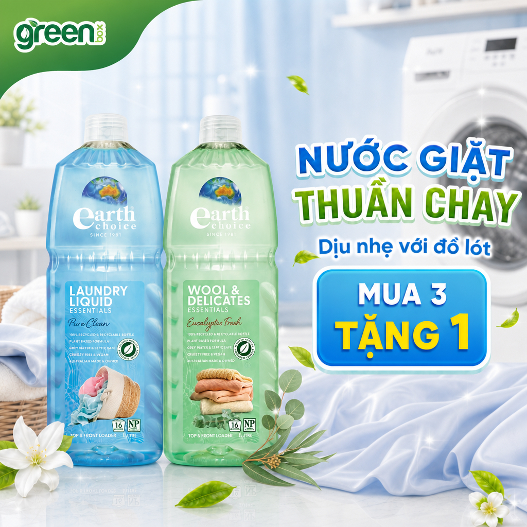 Nước giặt thuần chay Earth Choice dịu nhẹ giặt đồ lót làm sạch vết bẩn giữ bền dáng quần áo, chai 10