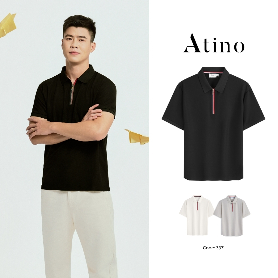 [Duy Mạnh] Áo Polo Nam ATINO Form Regular Cổ Khóa Kéo, Vải Co Giãn Ít Nhăn L.3.3371