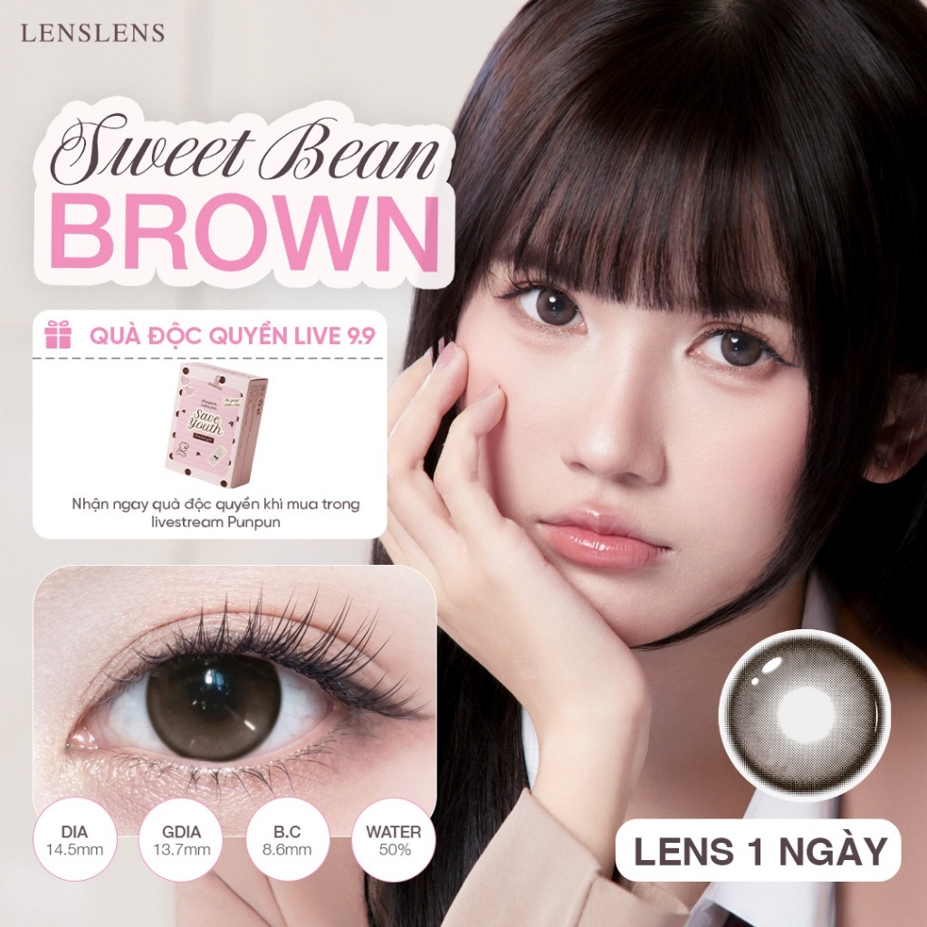 Lens Mắt Kính Áp Tròng Dùng 1 Lần Nâu Hạt Dẻ Mịn Sweet Bean Brown 14.5mm T6-C2