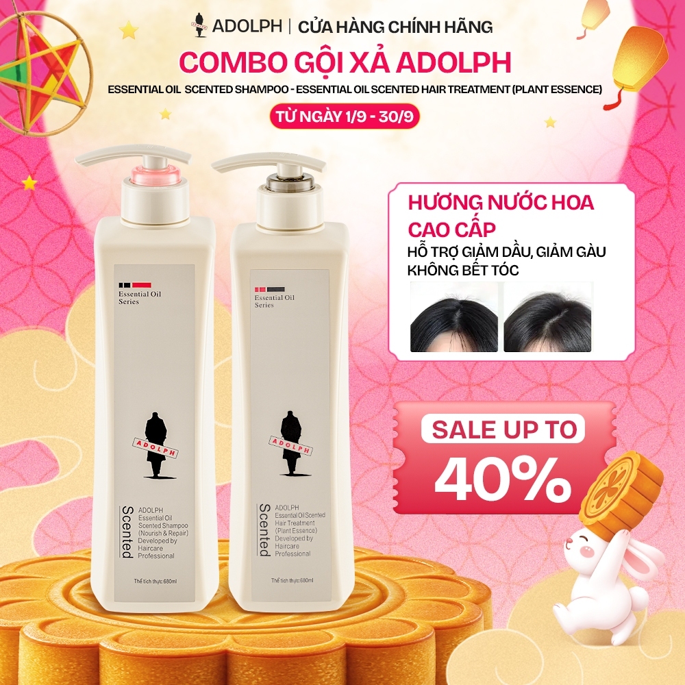 [CHÁY HÀNG] Combo gội xả ADOLPH Essential Oil Scented Shampoo, hỗ trợ giảm gàu, dưỡng ẩm, phục hồi, tóc suôn mượt 248ml