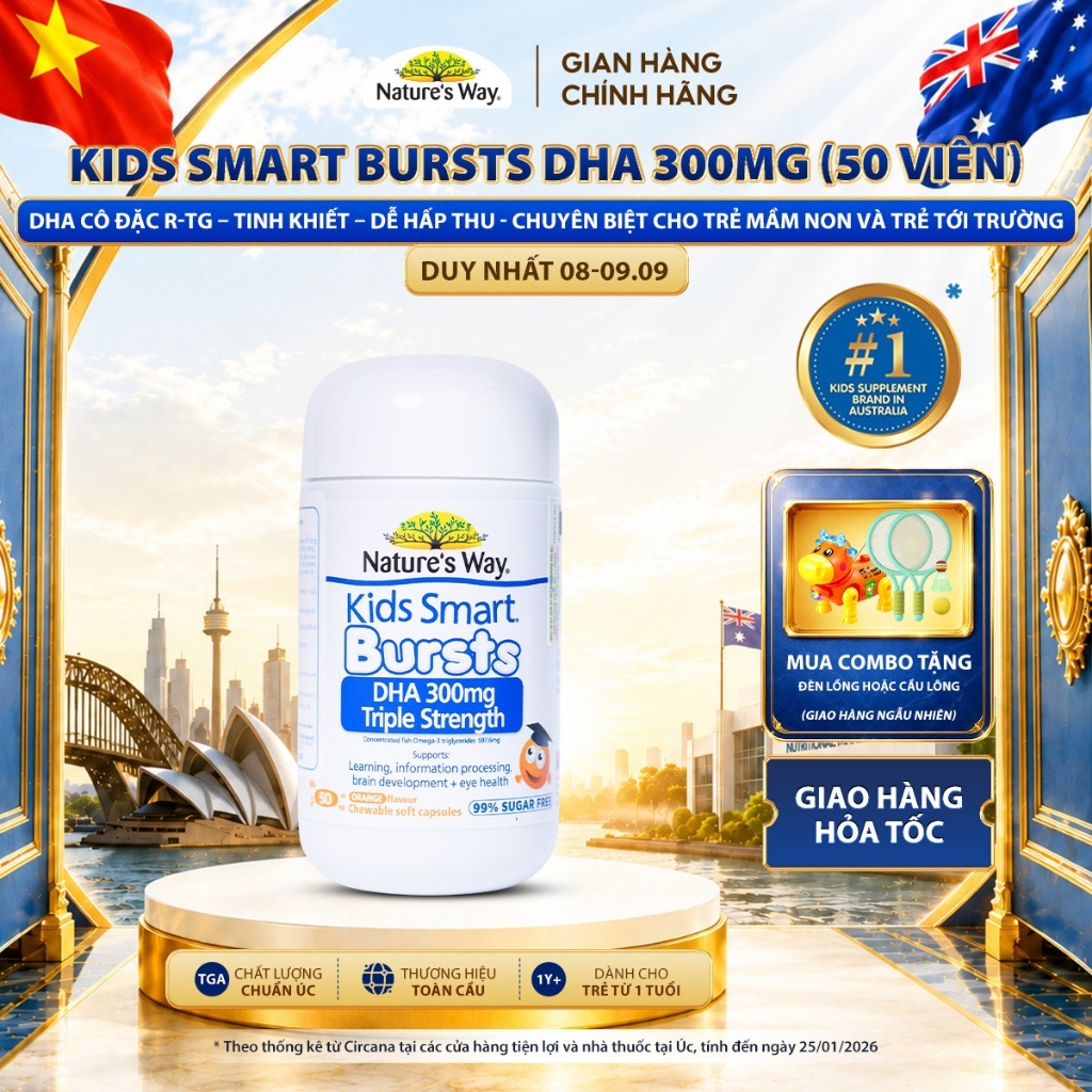 DHA 300mg Nature's Way Kids Smart Triple Strength Bổ Sung DHA Hàm Lượng Cao, Omega 3 RTG Cô Đặc Cho 